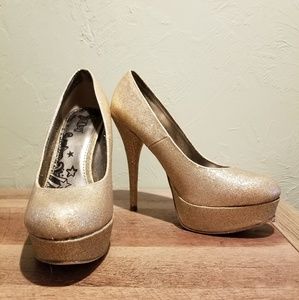 Brash gold sparkle heels